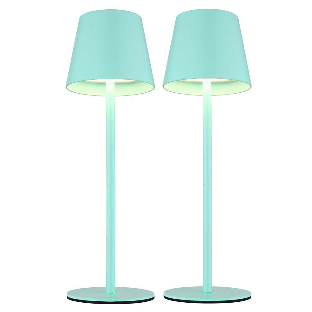 LED TISCHLAMPE Türkis Opal 2er Set - Türkis, Metall (11.5/11.5/36cm) - Globo Lighting