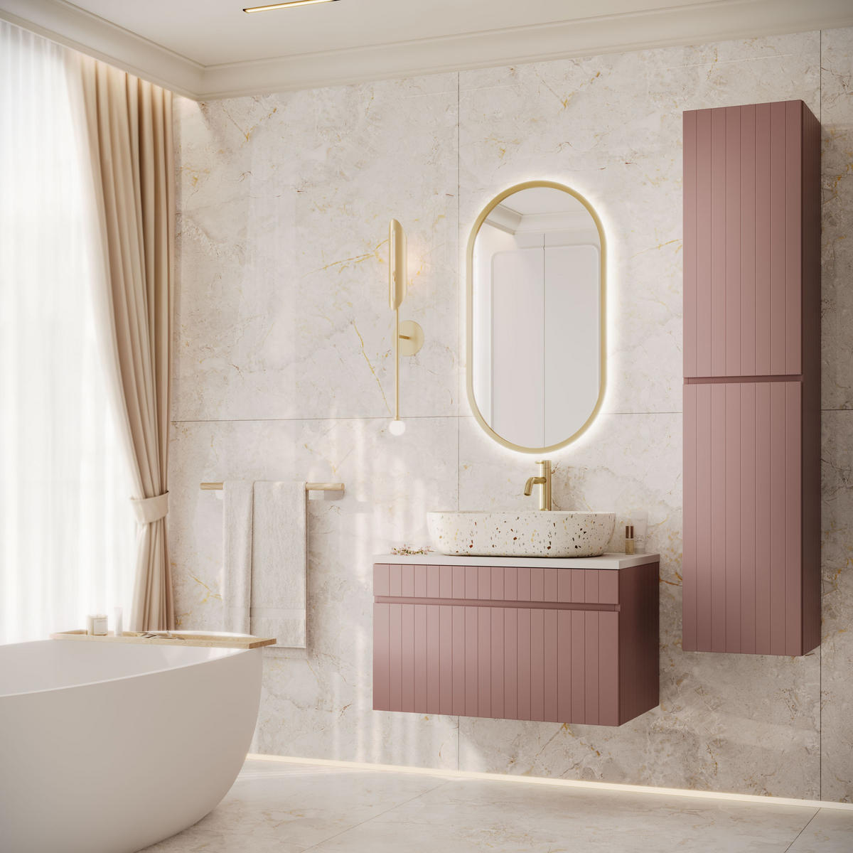 BADMÖBEL-SET FLORIS - Rosa, Holzwerkstoff (80/46/45.6cm) - Lookway