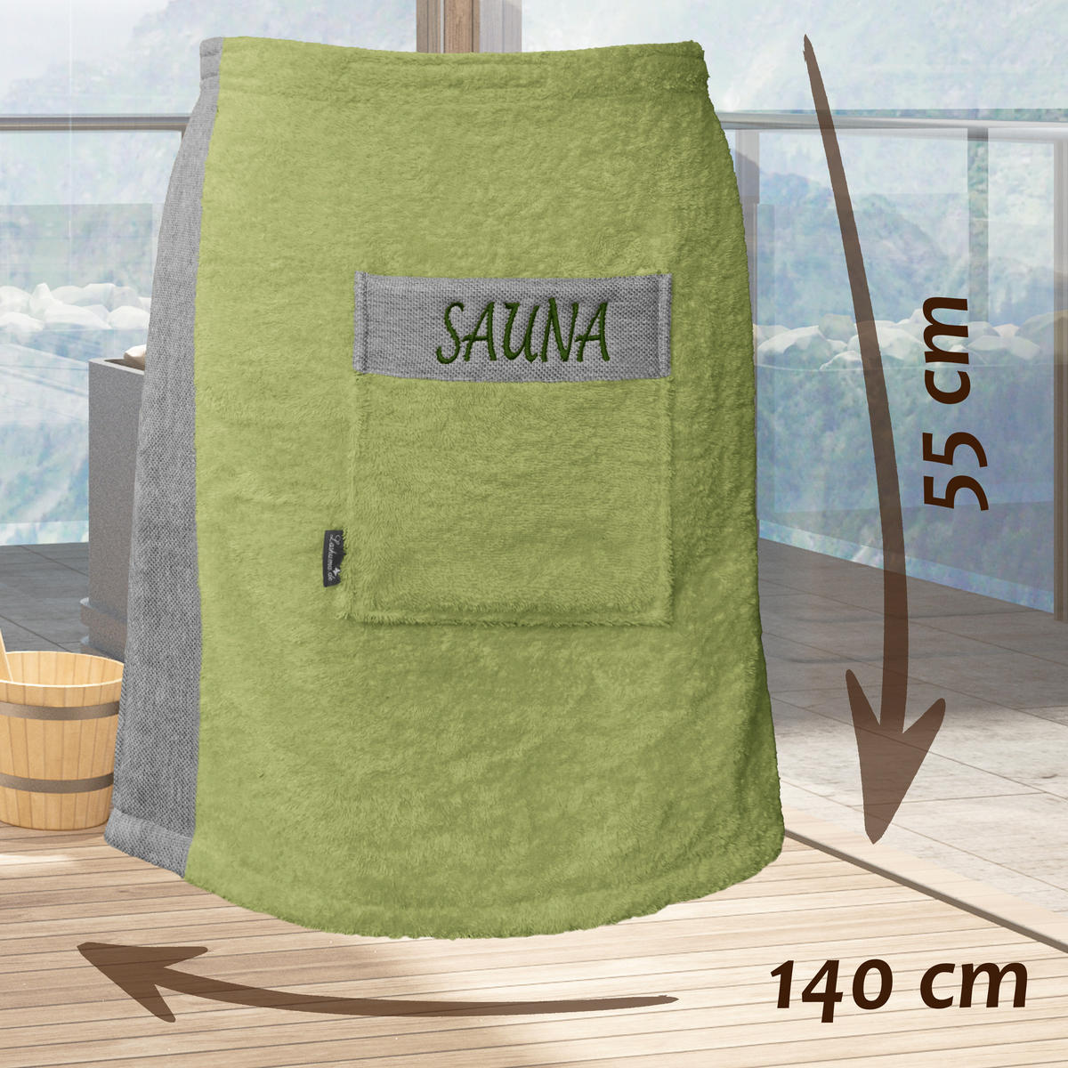 SAUNAKILT Herren Salbeigrün, Lima Saunahandtuch mit Klettverschluss - Salbeigrün, Textil (140/55cm) - Lashuma