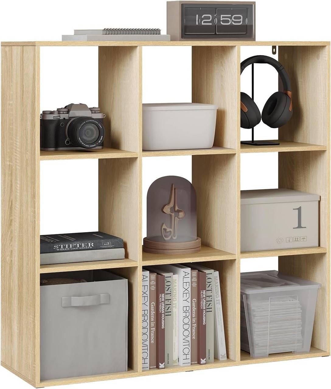 REGAL Bücherregal mit 9 Fächern,Würfelregal, Helle Eiche - Eichefarben, Holzwerkstoff (94/93/29.5cm) - Woltu