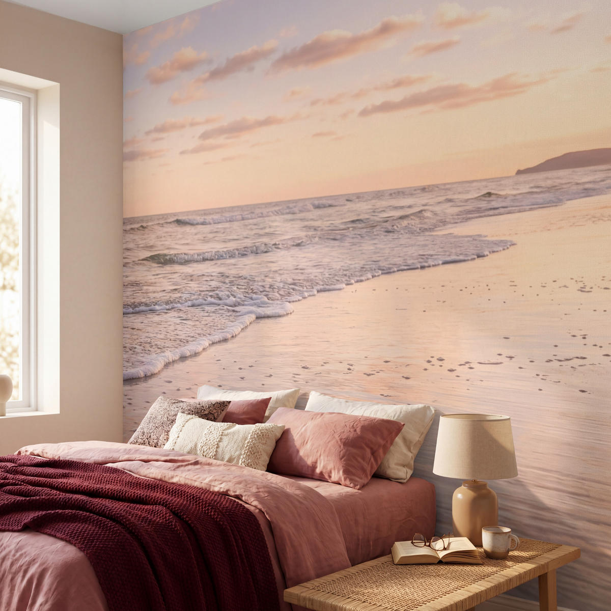 TAPETE - Strand - Brandung - Wolken - 260x280 cm - Hellrosa, Papier (260/280cm) - OnlyWow