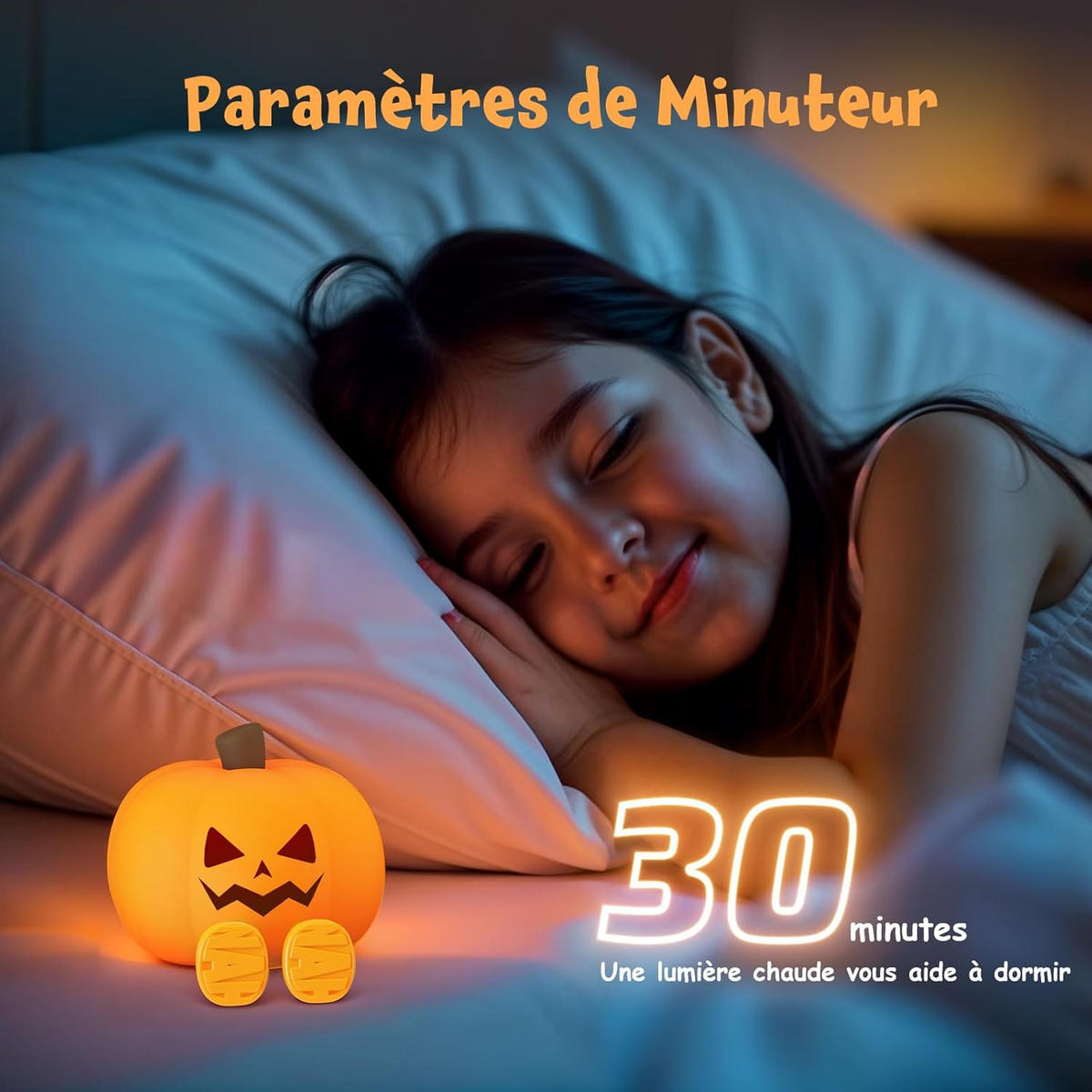 NIGHT LIGHT Kürbis Halloween Silikon Touch 3 Helligkeitsstufen wiederaufladbar für Kinder - Orange, Kunststoff (9.8/8/9.5cm)