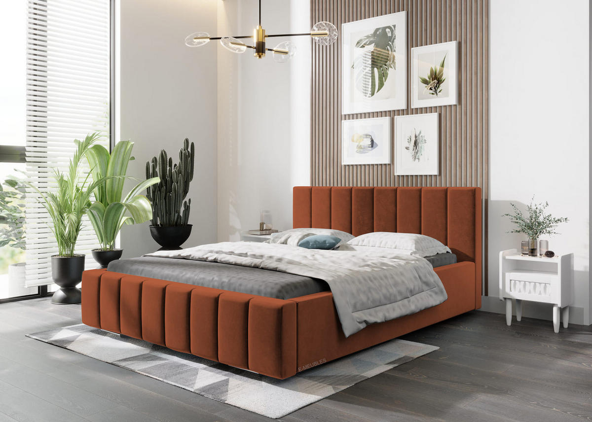 POLSTERBETT Bett 01 - 140x200 - Rust - Orange, Holz/Textil (140/200cm) - Möblo