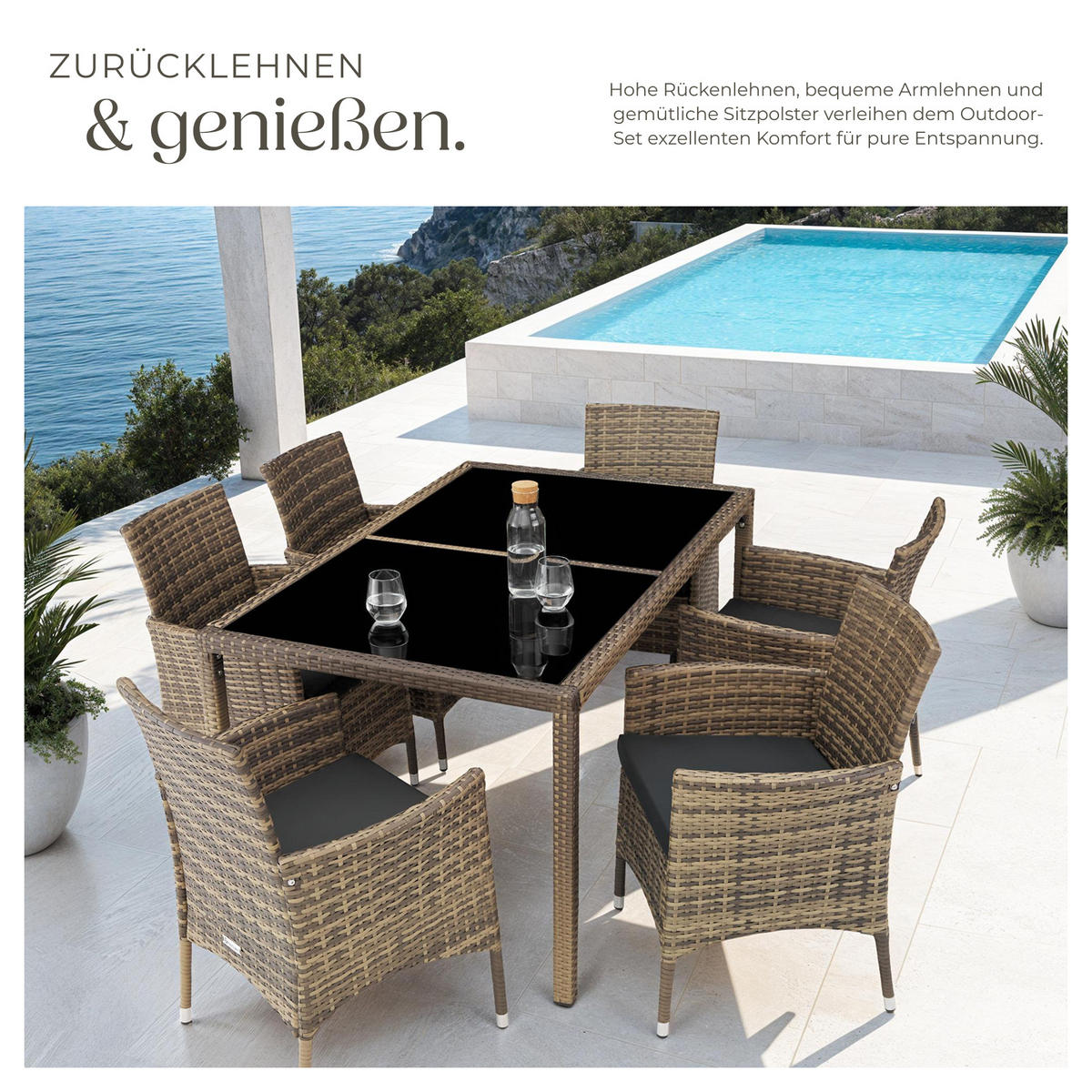 RATTAN SITZGRUPPE Porto,inklusive Schutzhülle,natur/dunkelgrau - Naturfarben, Kunststoff - tectake