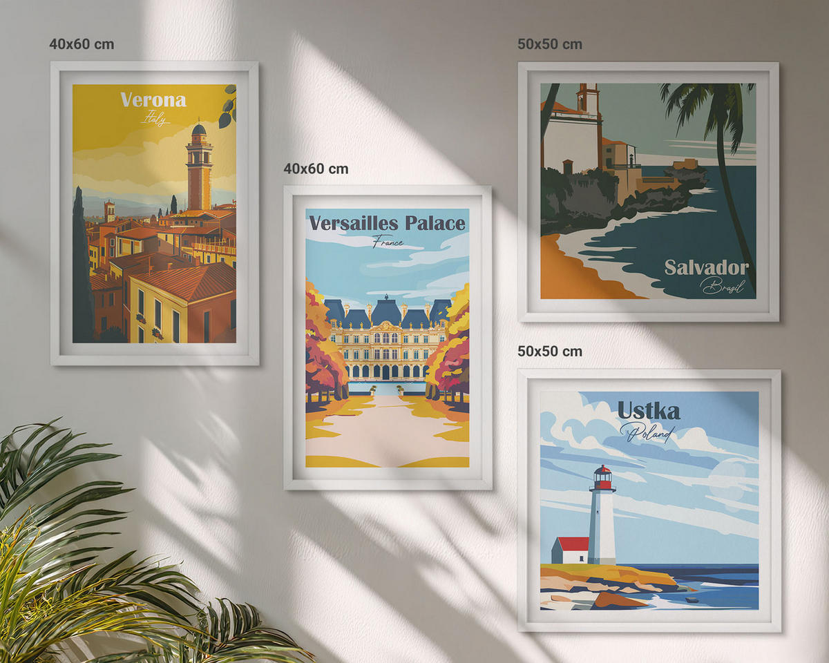 BILDER SET 4er Set - 50x50 cm & 40x60 cm Weißer Rahmen - Blicke auf berühmte Orte am Meer - Weiß, Kunststoff (50/50cm) - TULUP