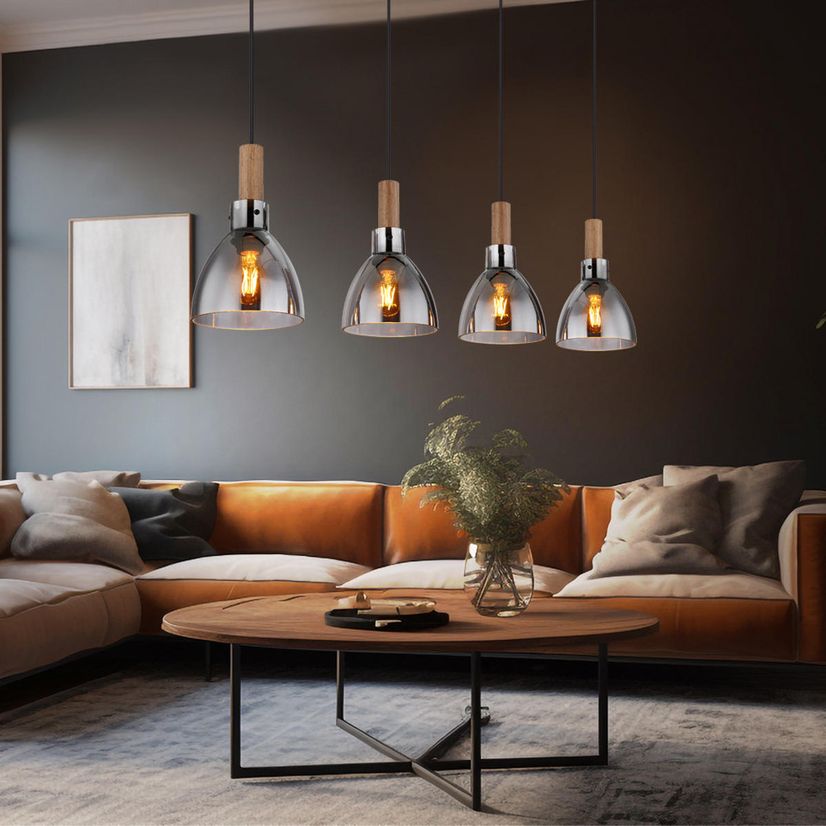 HÄNGELEUCHTE Mattea Metall Schwarz - Schwarz, Glas (105/16/120cm) - Globo Lighting