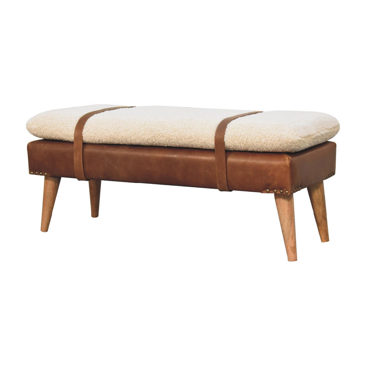 SITZBANK gepolstert - Messingfarben/Braun, Holz/Metall (90/40/35cm) - Artisan Furniture