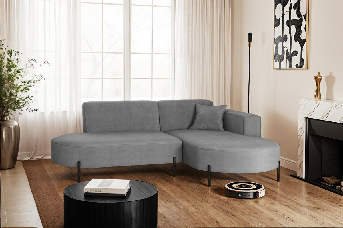 ECKSOFA L-Form Designer Modena Rein Stoff Noel Aschgrau Rechts - Grau, Holz/Textil (236/165cm) - Kaiser Möbel