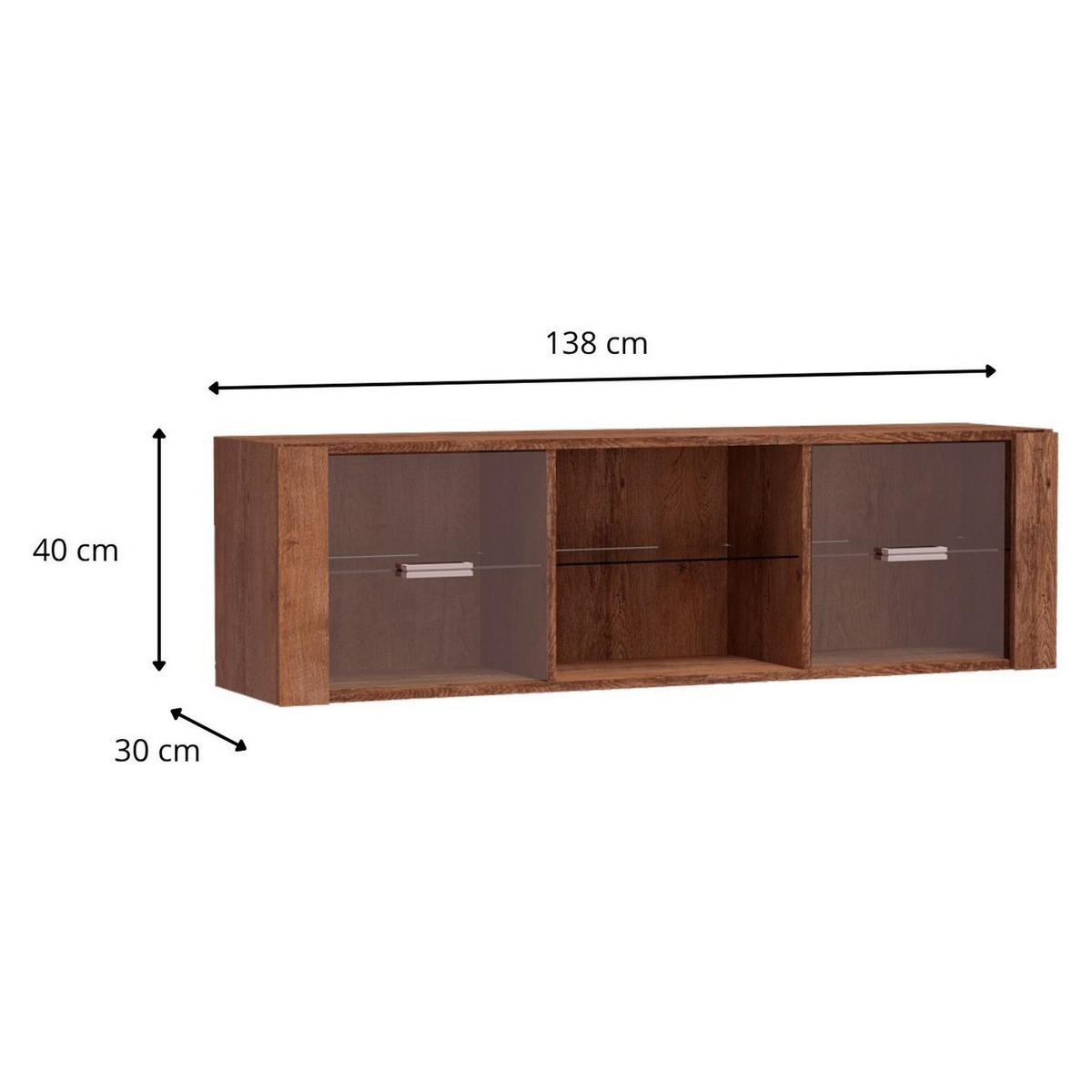 WANDREGAL Indianapolis I-21 mit Glastür 138 x 40 x 30 cm Esche hell - Braun, Holzwerkstoff/Metall (138/40/30cm) - Koseto