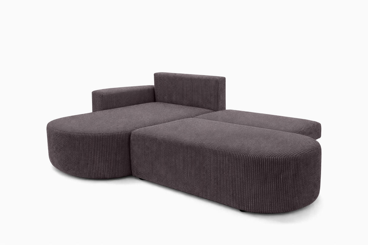 ECKSOFA Mit Schlaffunktion Und Bettkasten, Cordstoff Poso, Dunkelgrau, Links, ROUND ONE OPEN XL - Dunkelgrau, Holz (262/175cm) - Kaiser Möbel