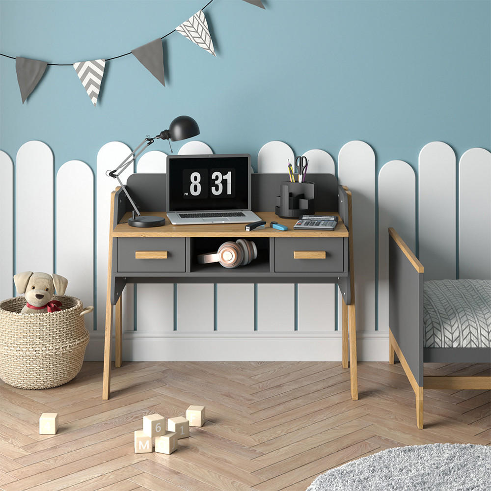 SCHREIBTISCH Malia Grau/Eiche 97 x 51 cm - Eichefarben/Grau, Holzwerkstoff (51/97/80cm) - VitaliSpa