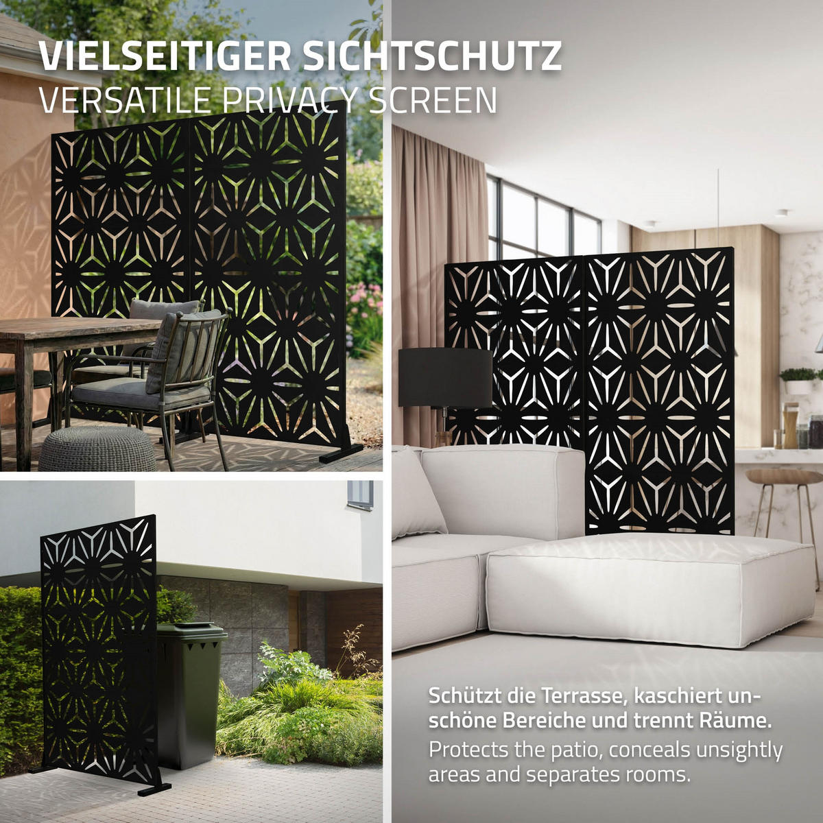METALL-SICHTSCHUTZ Torino 90x180 cm Schwarz aus Stahl - Schwarz, Metall (90/183cm) - ML-DESIGN