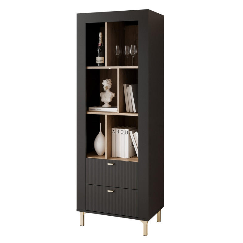 VITRINE AVENA, 60/40/169 cm Schwarz / Eiche - Schwarz, Holzwerkstoff/Kunststoff (60/169/40cm) - Idohome