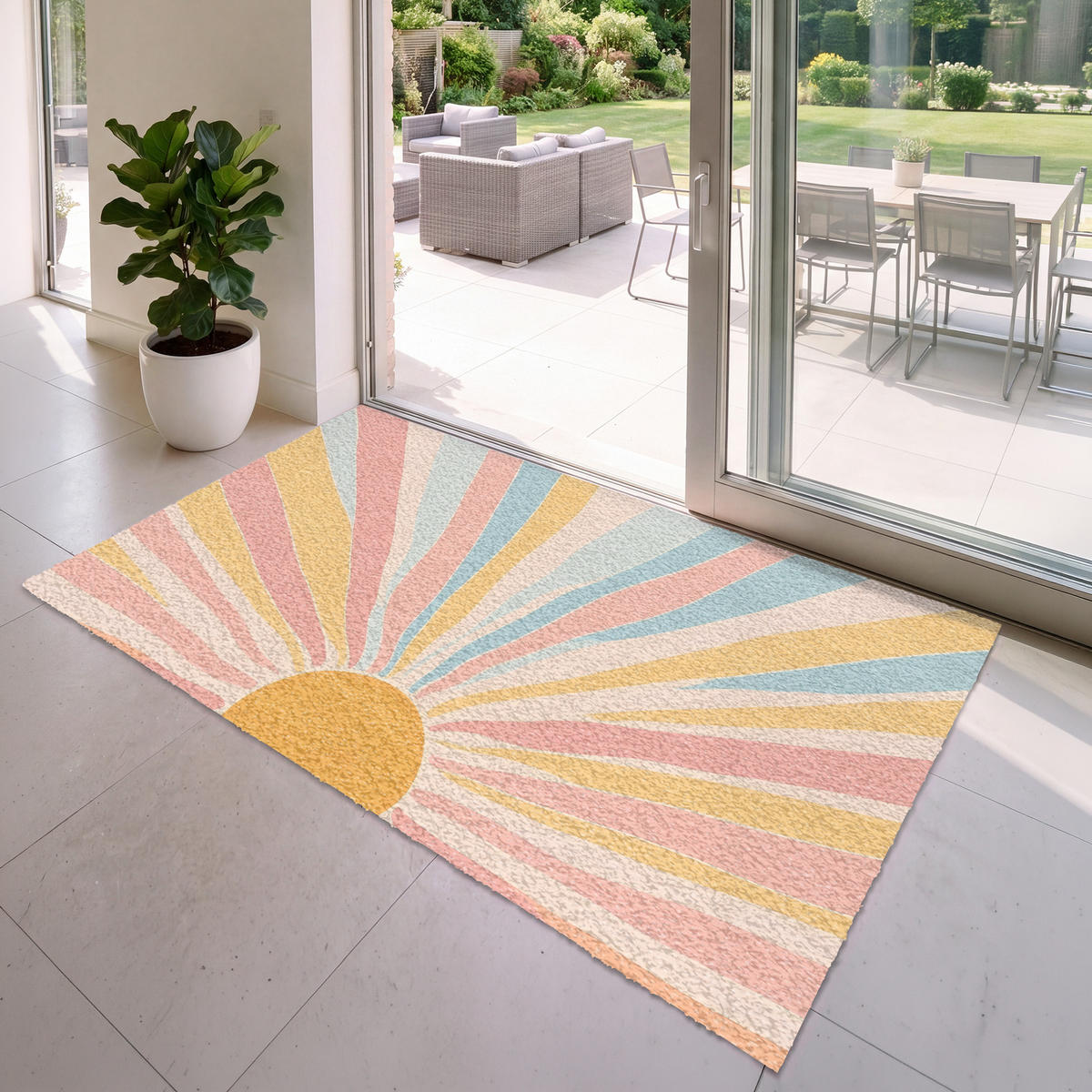 FUSSMATTE Illustration - Sonne - Pastellfarben Sauberlaufmatte 180x120 cm - Hellrosa, Kunststoff (180/120cm) - MuchoWow