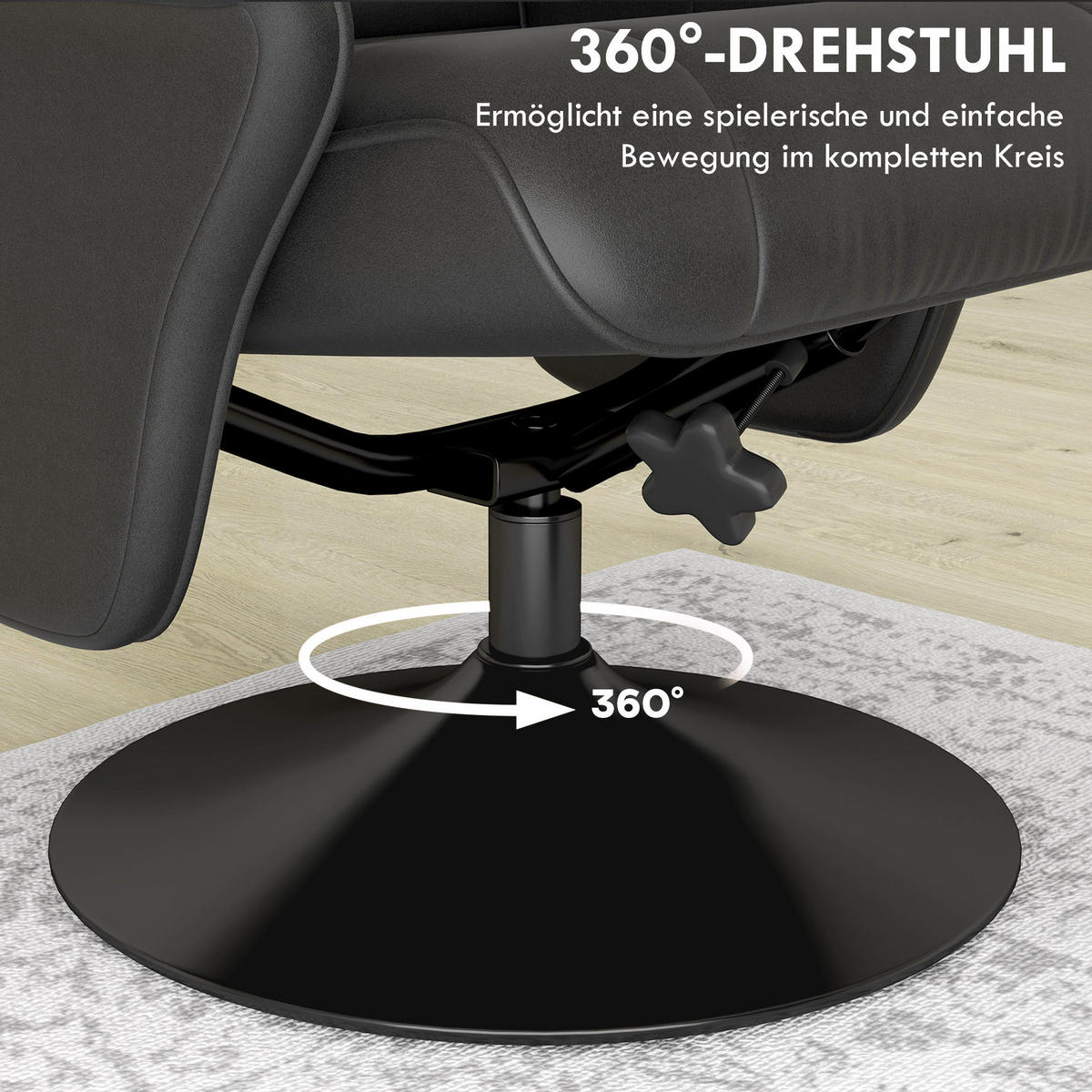 RELAXSESSEL 71/104/69 cm Schwarz aus Polyester mit Hocker - Schwarz, Textil (71/104/69cm) - OKMYHOME