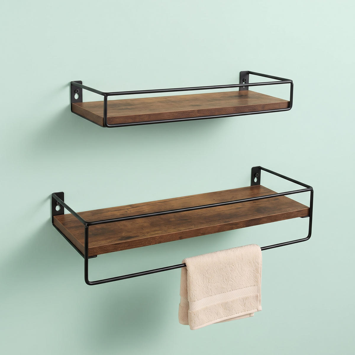 WANDREGAL Vintagebraun 2er-Set mit Metallstange - Braun, Holzwerkstoff/Metall (40/9/15.5cm) - Relaxdays