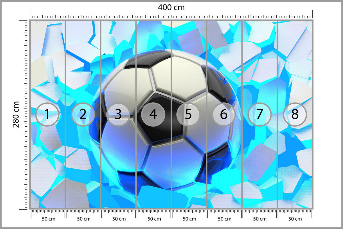 FOTOTAPETE Fußball Abstraktion 3D Effekt 400x280 - Blau/Schwarz, Papier (400/280cm) - Muralo