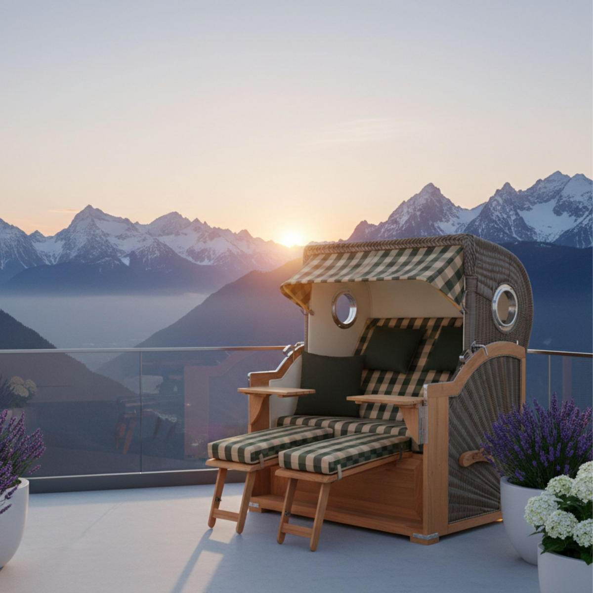 STRANDKORB Baltikum Teak 2,5 Sitzer - Braun/Grau, Holz/Metall (142/170/95cm) - Mr. Deko