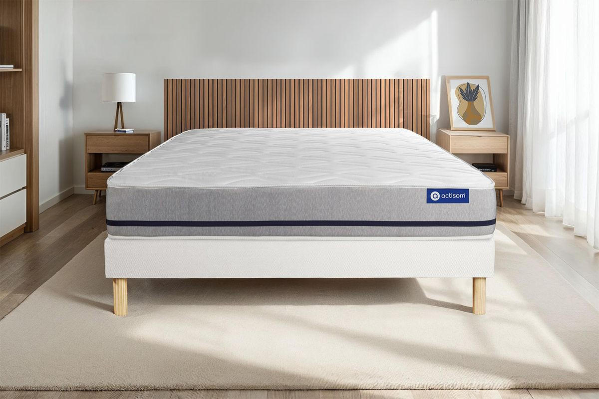 BETT Actilatex soft Latex und Memory-Schaum 90 x 200 cm h2 - Kit Bettgestell Weiß - Beige/Weiß, Karton/Holz (90/200cm) - ACTISOM