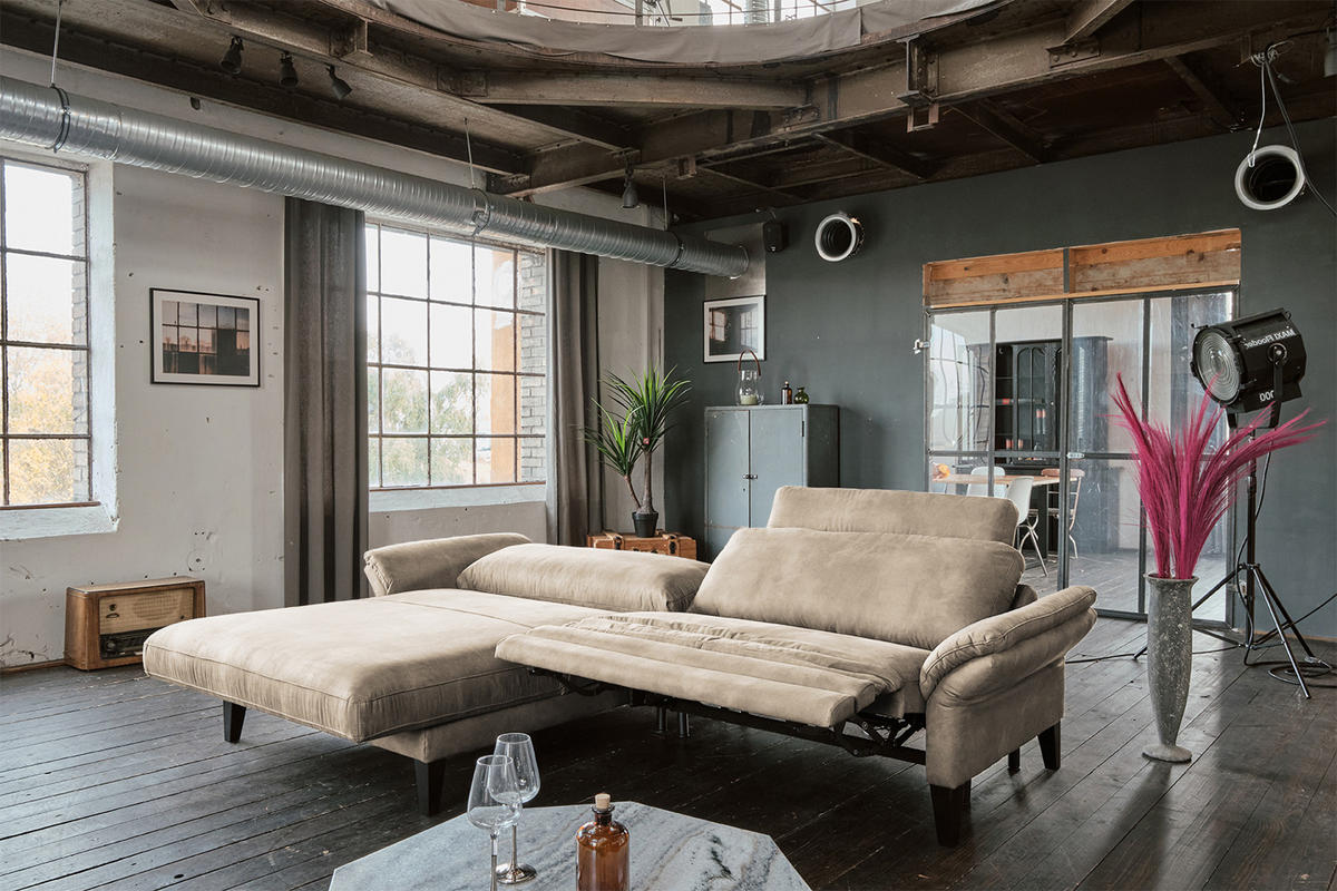 ECKSOFA MIT MOTORISCHER RELAXFUNKTION MALTA Beige Webstoff - Beige/Schwarz, Buchenholz/Textil (302/175cm) - KAWOLA