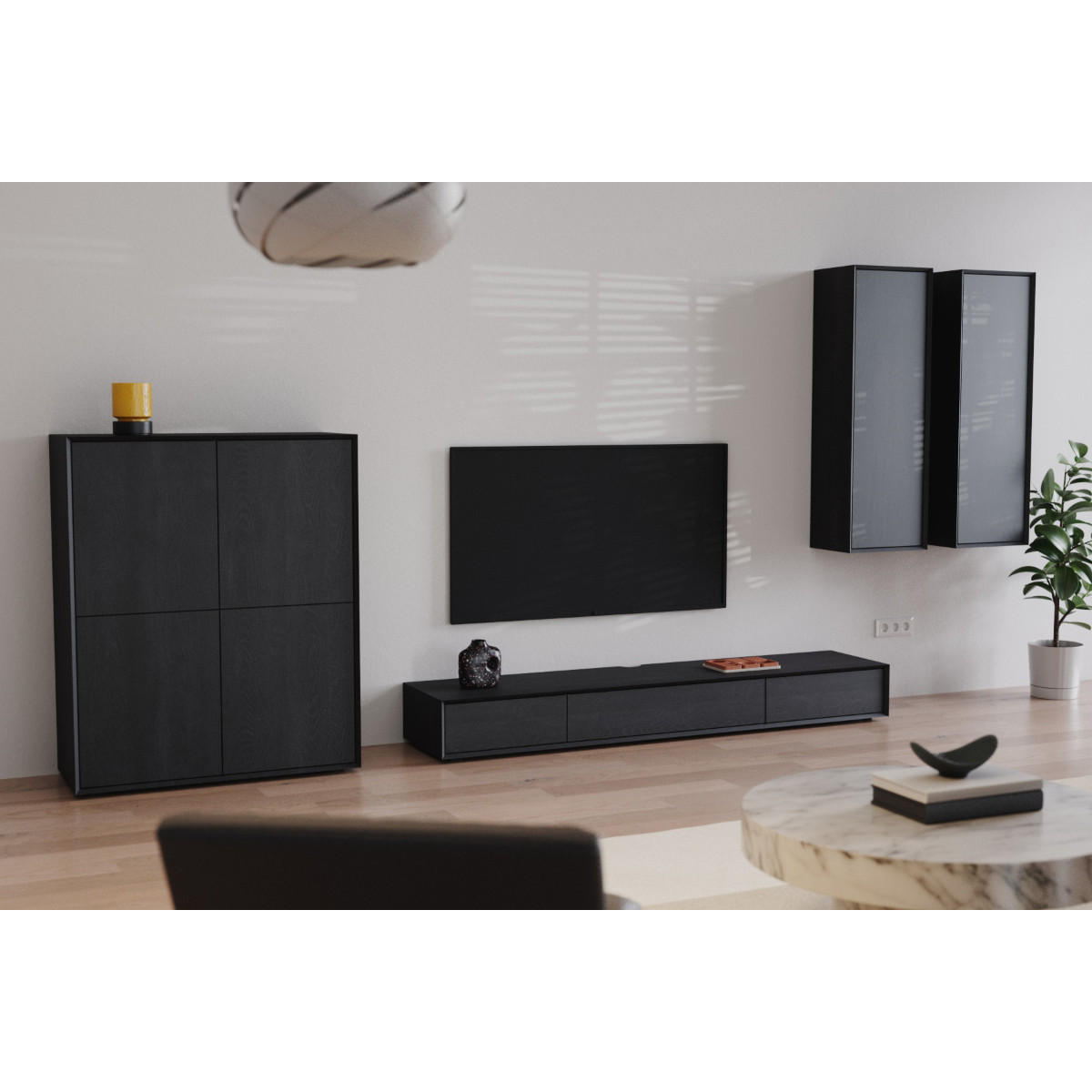 TV-MÖBEL mit 2 Abattants 43/200/22 cm - Eichefarben, Holzwerkstoff (43/22/200cm) - Calicosy