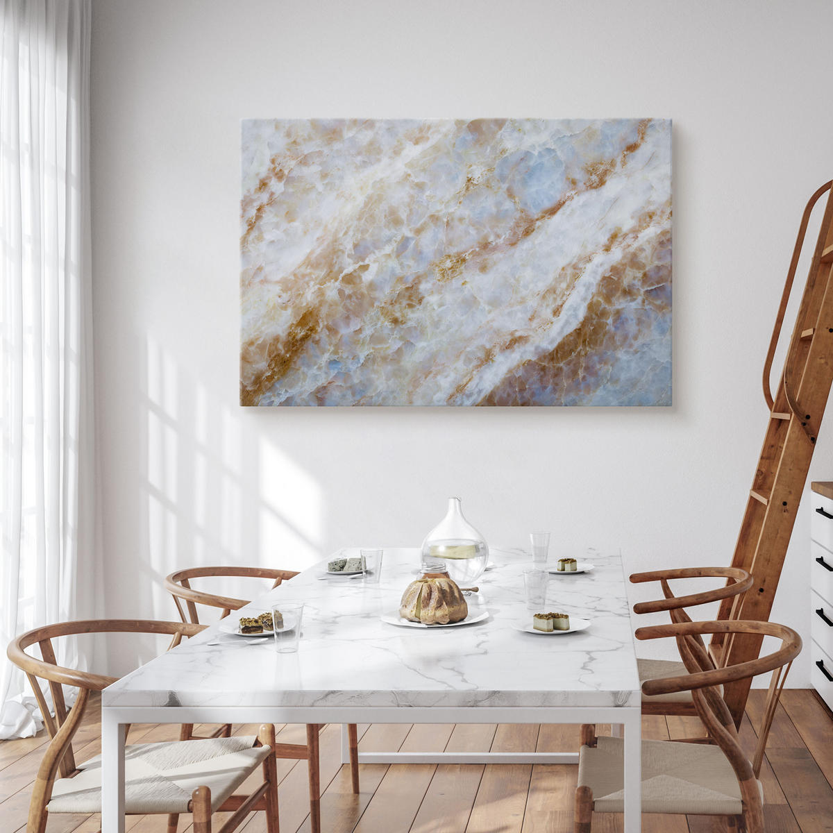 BILD für Schlafzimmer ABSTRAKTION Marmor Moderne Muster 120/80 cm - Blau/Beige, Textil (120/80cm) - Muralo