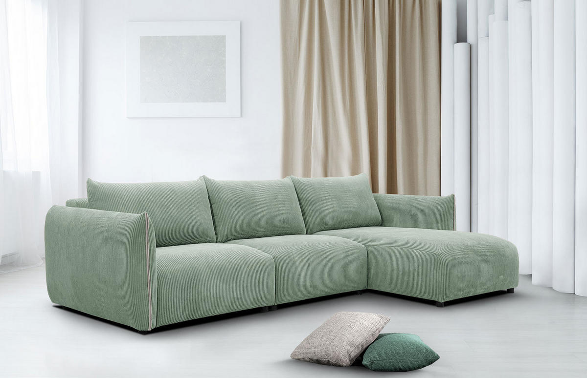 ECKSOFA TAUER 5-Sitzer, mintgrün - Schwarz/Mintgrün, Holzwerkstoff/Kunststoff (294/173cm) - Courtois Laville