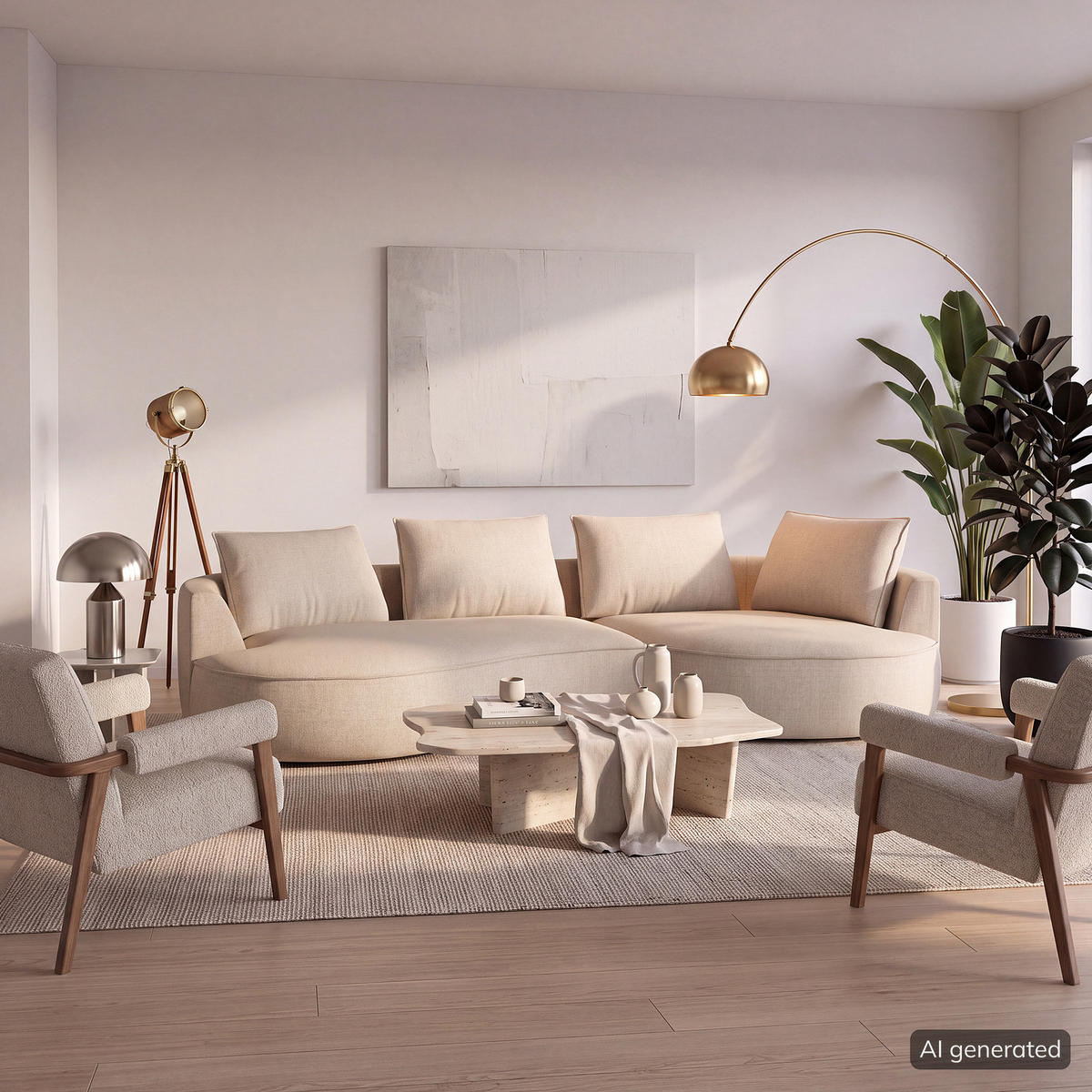 BIGSOFA - Taupe/Schwarz, Kunststoff/Textil (322/82/154cm) - home24