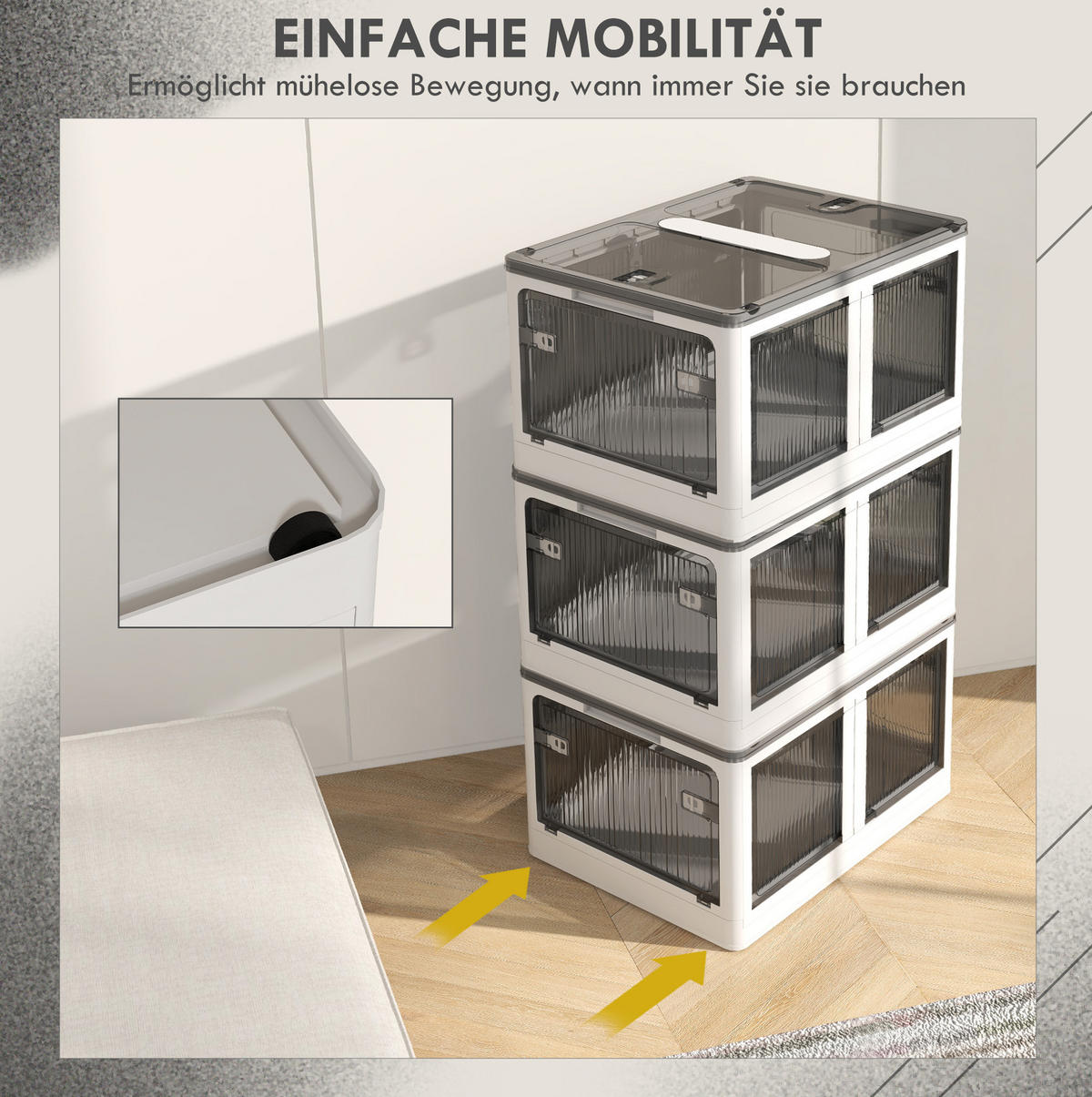 REGALAUFSATZ aus Kunststoff 42x60x34 cm Weiß faltbar mit Rollen, 5-seitigem Zugang und stapelbarem Design - Weiß, Kunststoff (60/34/42cm) - Modfu