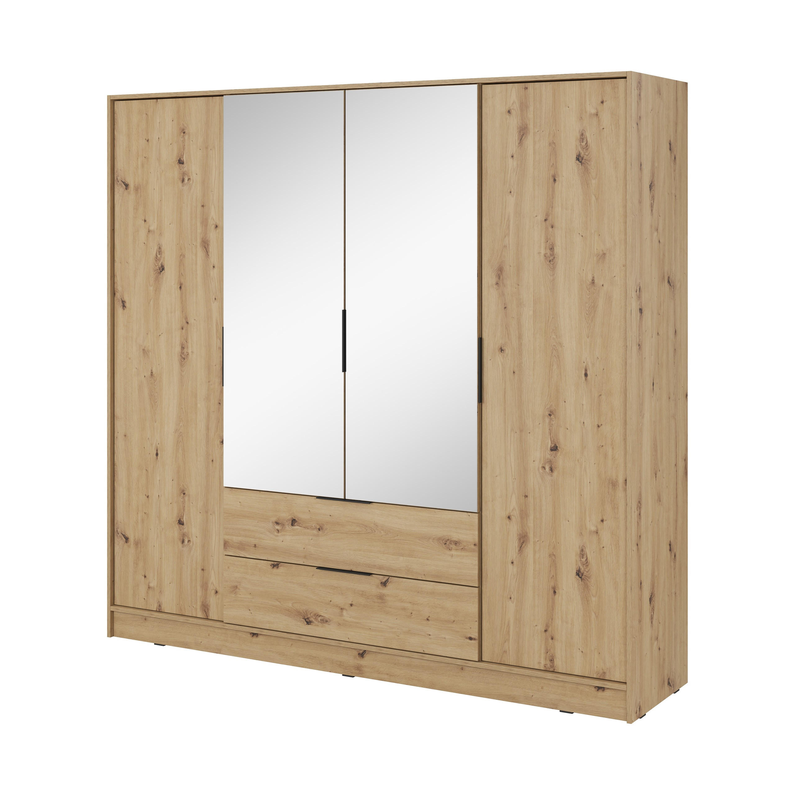 DREHTÜRENSCHRANK CATERINA 206/200/51 cm 4-türig mit Spiegel Eiche Artisan - Eiche Artisan, Holzwerkstoff (206/200/51cm) - MASSENO