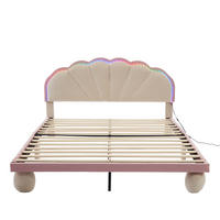 POLSTERBETT 140/200 cm Beige/Rosa, mit LED-Licht, wellenförmigem Kopfteil und gepolsterten runden Füßen - Pink, Textil