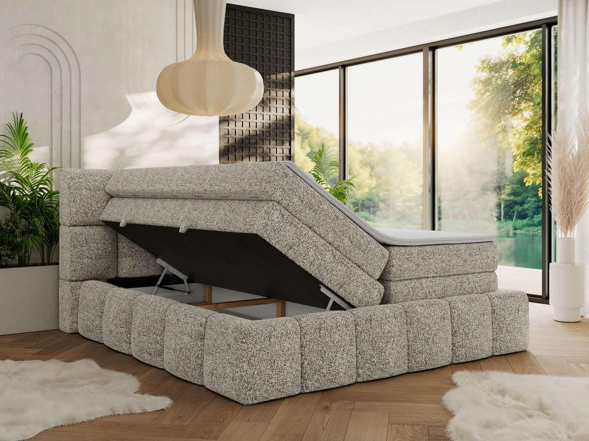 BOXSPRINGBETT NIRA KING 120/200 Beige Strukture - H3 - Beige, Holz/Textil (120/200cm) - MKS