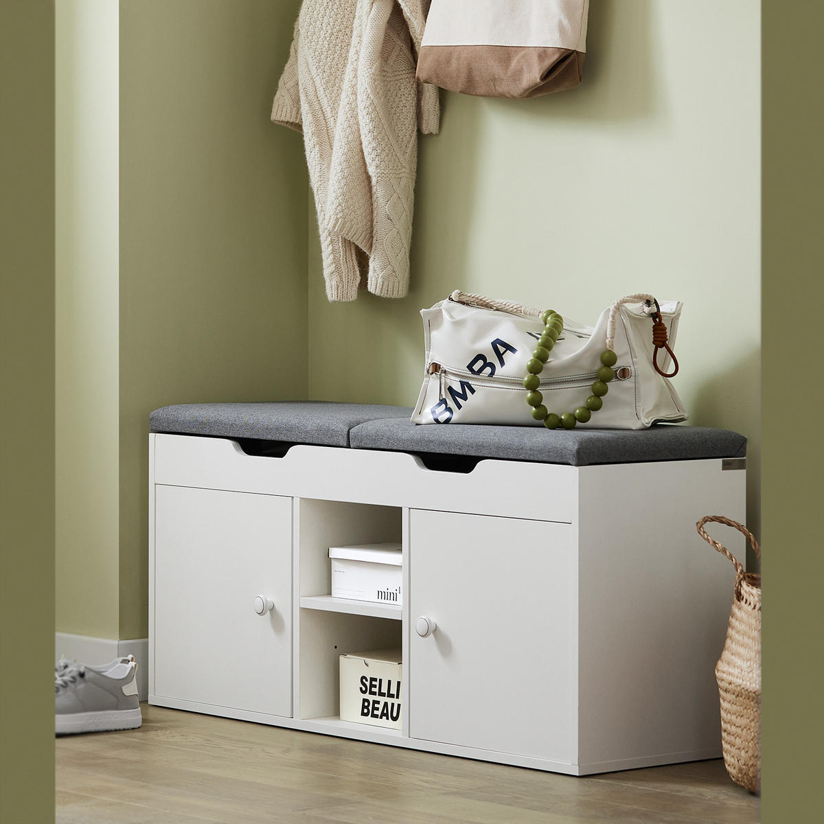 SCHUHBANK Weiß - Weiß, Holzwerkstoff (100/48/34cm) - SoBuy
