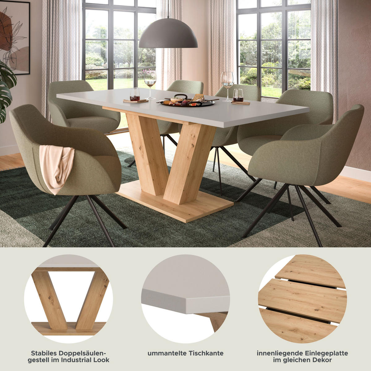 ESSTISCH Velo (B/H/T: ca. 150/76/90 cm) in Artisan Eiche Nachbildung/Kaschmir - Eiche Artisan, Holzwerkstoff (90/150/76cm)