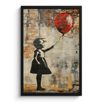 GERAHMTES BILD Graffiti - Banksy - Mädchen - Straßenkunst 40x60 cm - Sandfarben, Papier (40/60cm) - MuchoWow