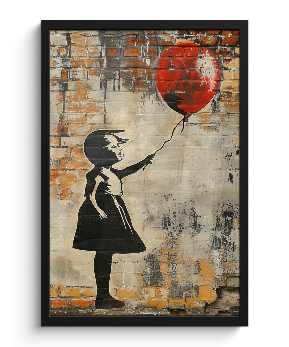 GERAHMTES BILD Graffiti - Banksy - Mädchen - Straßenkunst 40x60 cm - Sandfarben, Papier (40/60cm) - MuchoWow