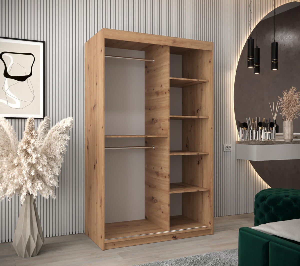 SCHWEBETÜRENSCHRANK 200/120/62 2-türig - Silberfarben/Schwarz, Holz/Kunststoff (120/200/62cm) - Abiks Möbel