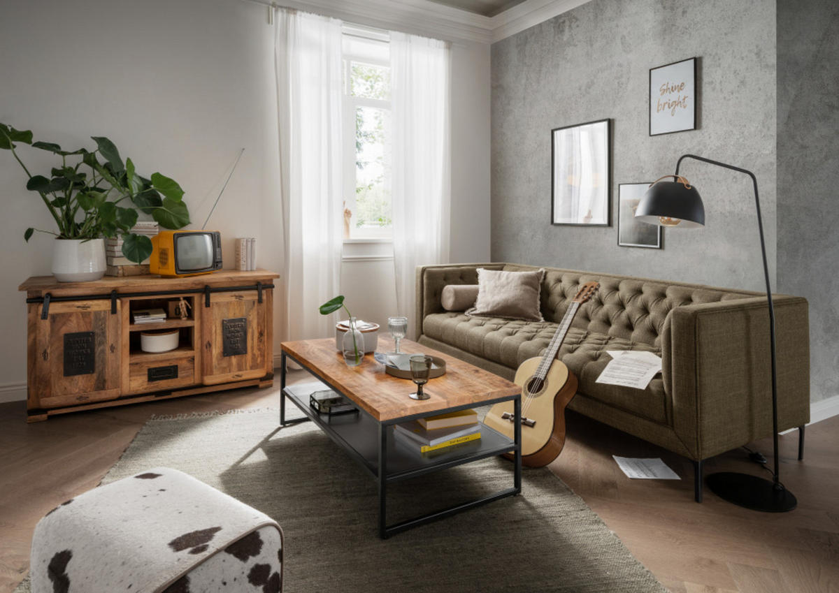 TV-KOMMODE Florenz Mango Vintage 128 x 45 x 70 cm - Schwarz/Naturfarben, Holz (128/70/45cm) - Mr. Deko