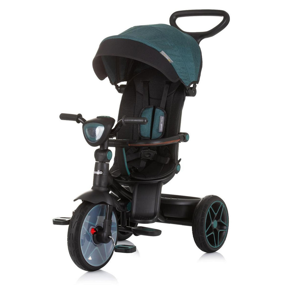 DREIRAD Derby 2 in 1 grün Musik, Licht, Korb, Schiebegriff, Gurt - Grün, Metall (80/50/105cm) - Chipolino