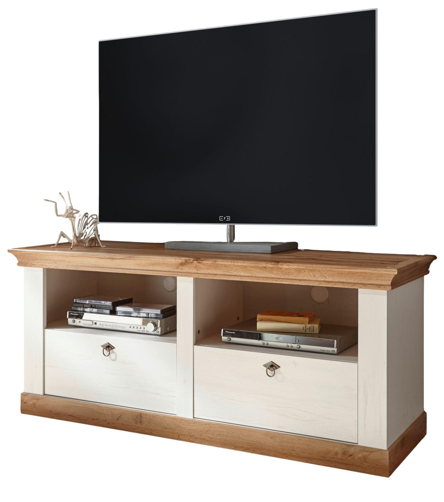 TV-LOWBOARD weiß Pinie, Eiche Wotan 150 cm, TV Unterteil mit Komforthöhe - Silberfarben/Eiche Wotan, Holzwerkstoff/Metall (152/64/52cm) - Furn.Design