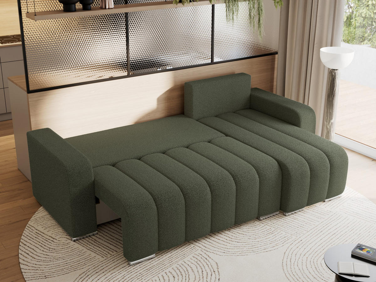 ECKSOFA KIRASSO L Grün Boucle - Grau/Grün, Textil (245/147cm) - MKS