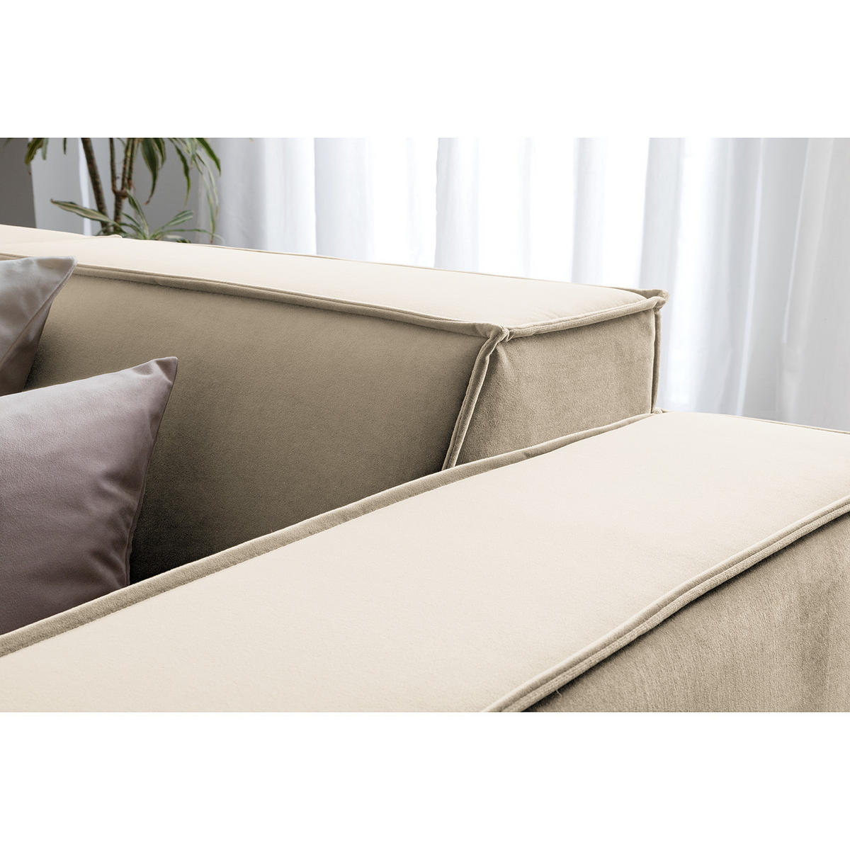 ECKSOFA mit Ottomane - Beige/Schwarz, Kunststoff/Textil (260/234cm) - home24