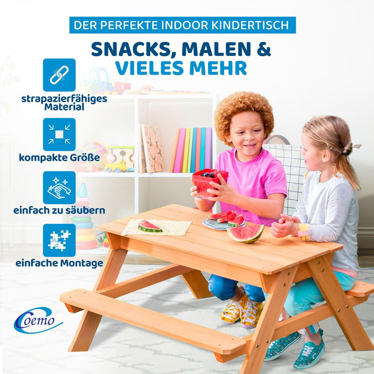 2IN1 KINDERSITZGRUPPE Sand-und Wasserspieltisch Kinder - Naturfarben, Holz - Coemo