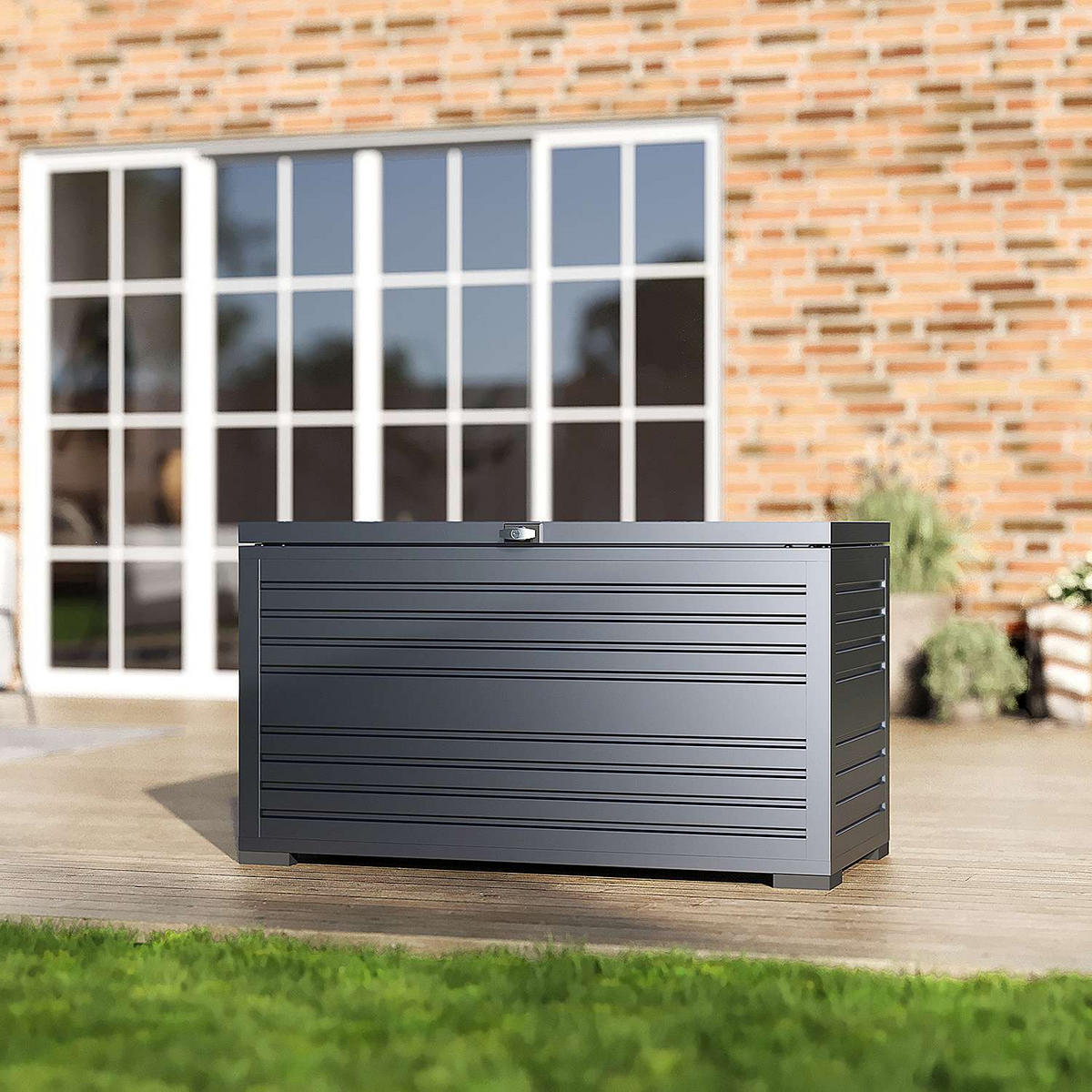 GARTENBOX 590L Aluminium 130 x 74 x 62 cm - Anthrazit, Metall (74/62/130cm) - WEIDE