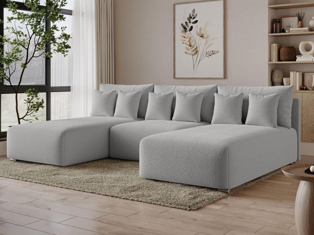 ECKSOFA Ronni U Bouclé-Stoff Grau - Grau, Holz/Textil (300/190cm) - Graingold