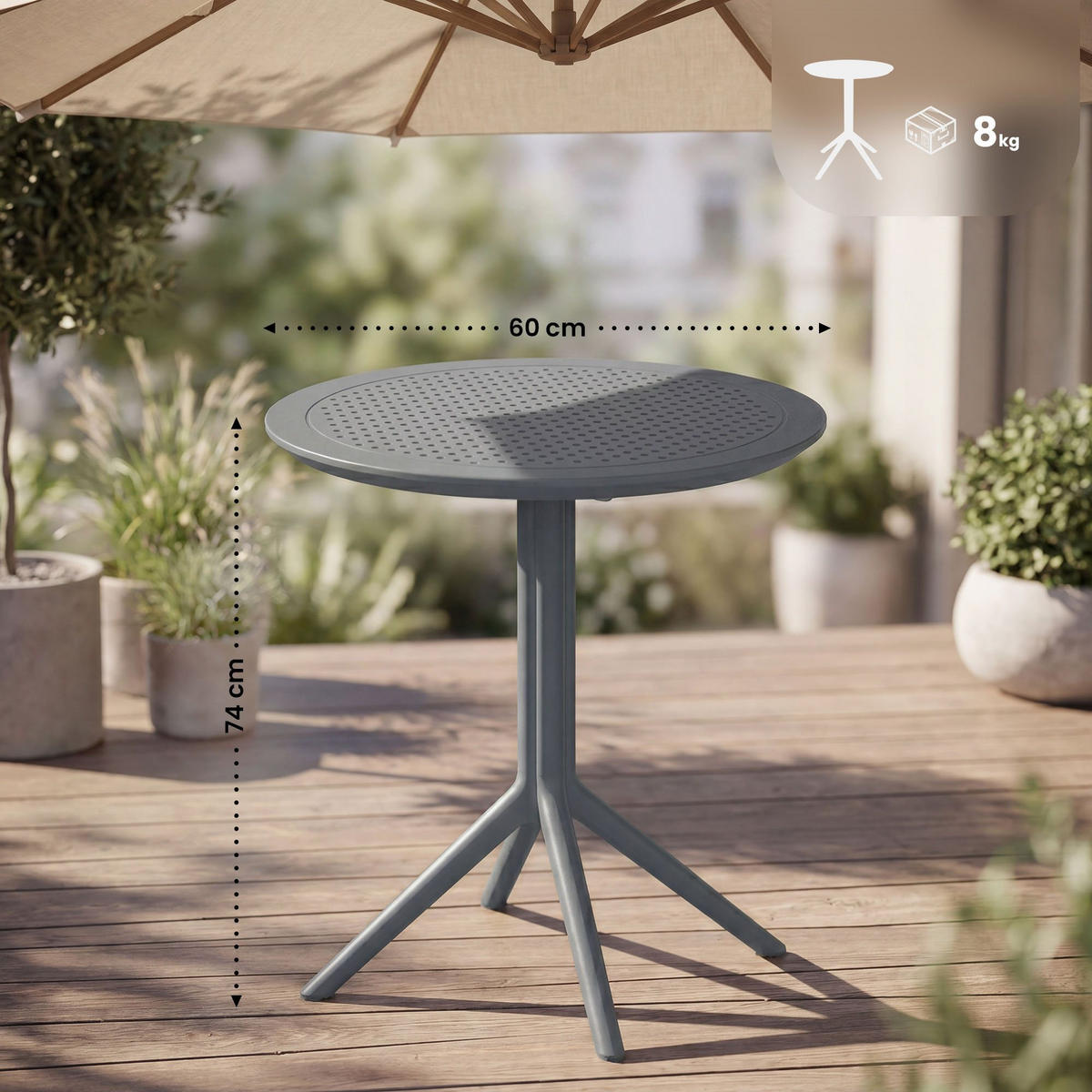 GARTENTISCH rund Kunststoff dunkelgrau - Dunkelgrau, Kunststoff (60/60/74cm) - CLP