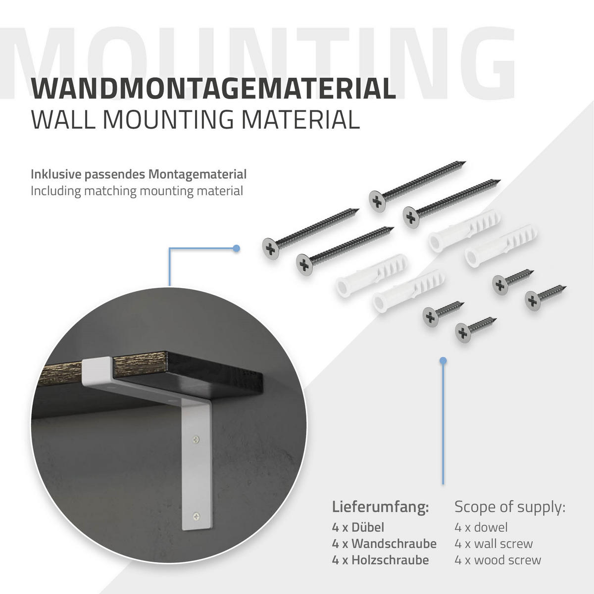 REGALHALTERUNG - Weiß, Metall (17/4/20.5cm) - ML-DESIGN