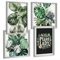 BILDER SET 4er Set - 50x50 cm & 40x60 cm Silberner Rahmen - Tropische Pflanzen, Pflanzenliebhaberin - Silberfarben, Kunststoff (50/50cm) - TULUP