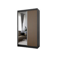 SCHWEBETÜRENSCHRANK Lili 120 cm mit Lamellen und Spiegel 2-türig, schwarz, Lamelle wotan - Eiche Wotan/Schwarz, Kunststoff (120/215/61cm) - Margaret Hadas24