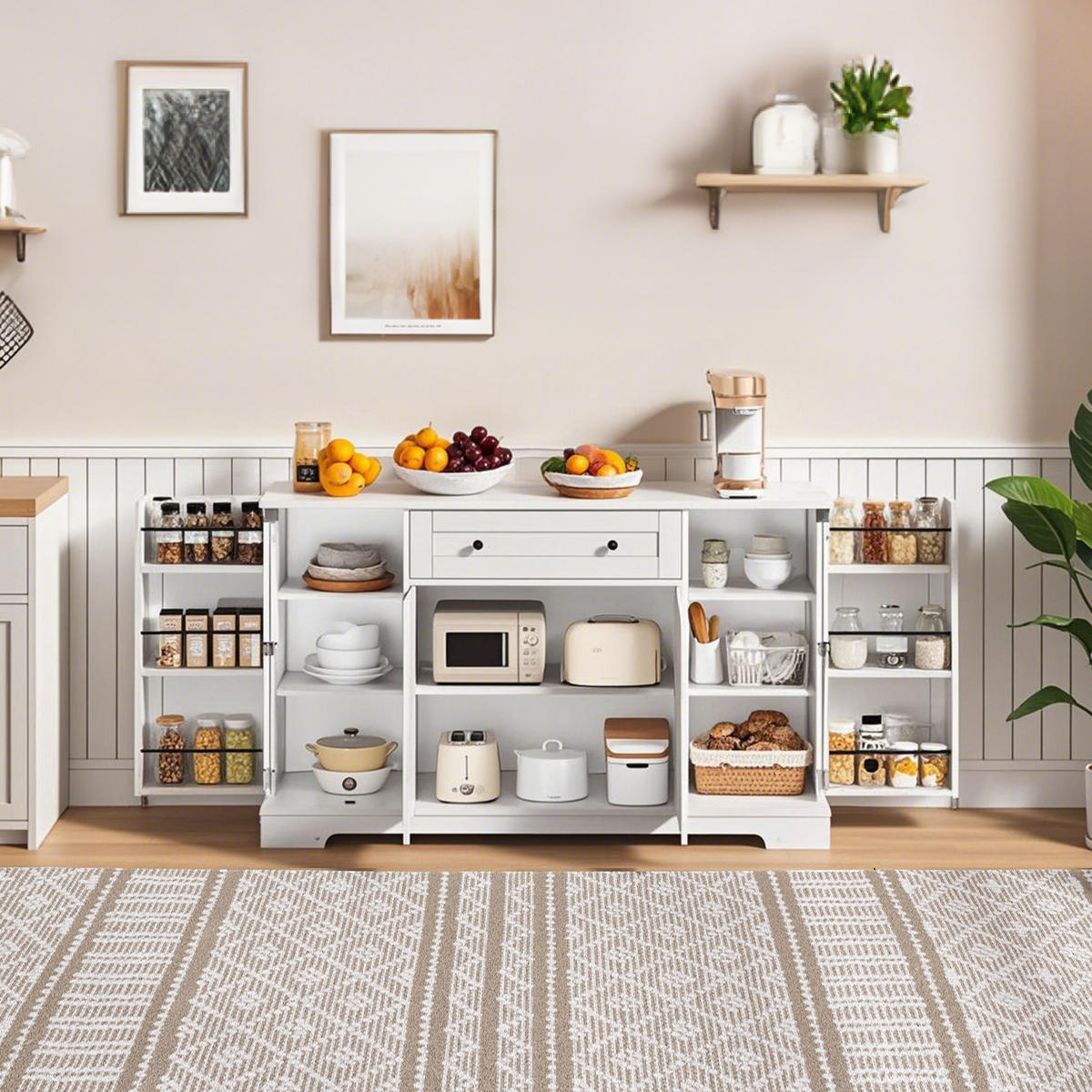 SIDEBOARD in Weiß Küchenbuffet mit Regaltüren und Schublade für Küche und Wohnzimmer, B138/T40/H85 cm - Weiß, Holzwerkstoff (138/85/40cm) - STILVORA